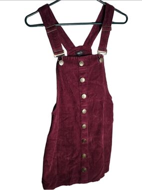 Women's rue21 Corduroy Overall Dress Burgundy 6 fall trendy chic cottagecore
